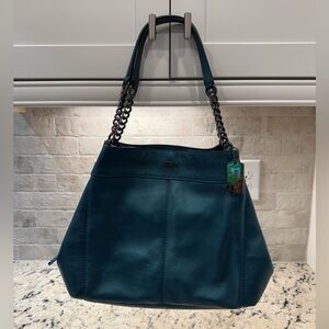 Coach EUC Lexy Metallic Peacock Leather Shoulder Bag